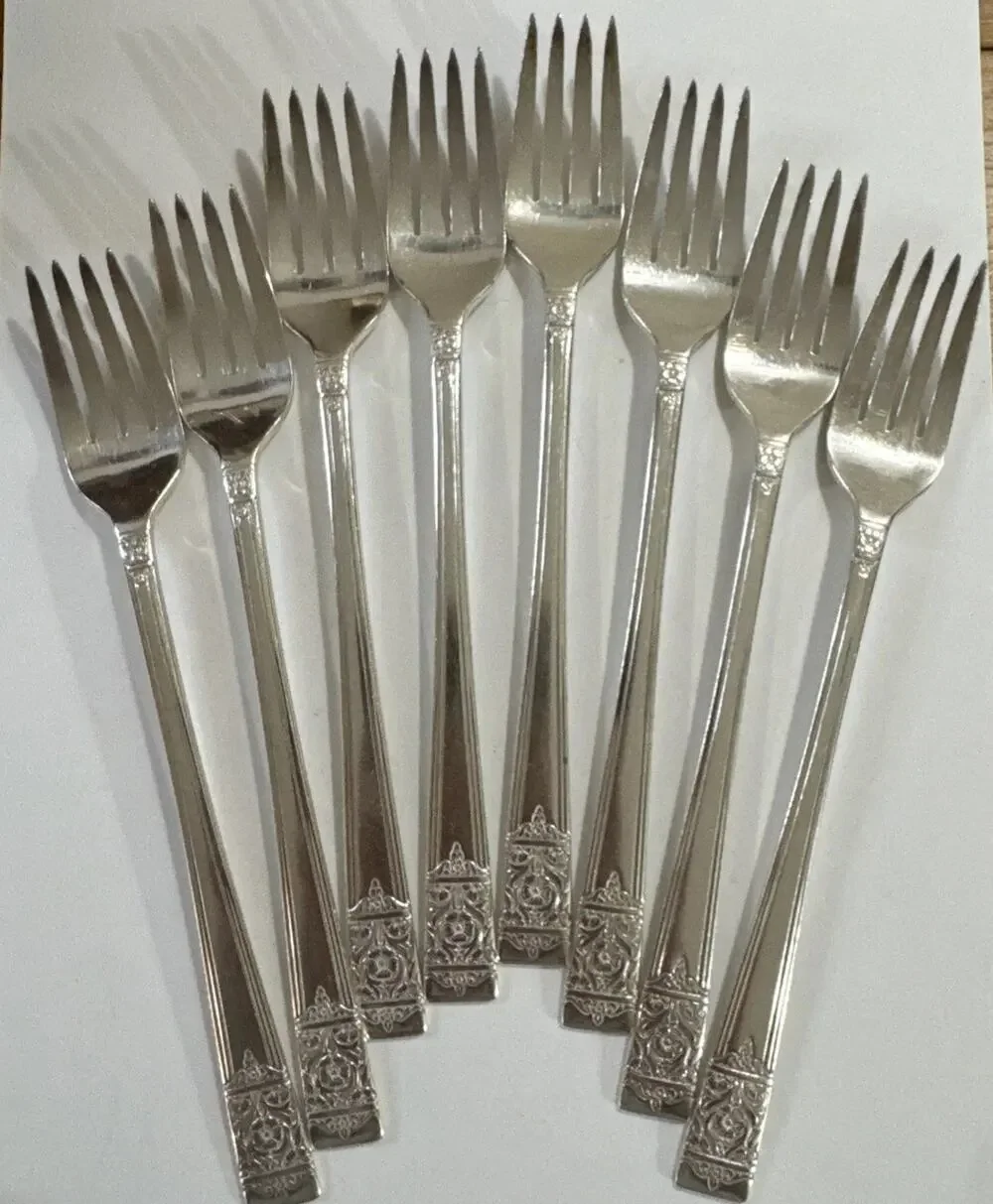 Set Of 8 Grille Forks - National Silver Co Inauguration Silverplate Art Nouveau